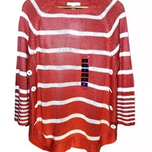 Coral and Ivory Striped Sweater by John Paul Richard New With Tags